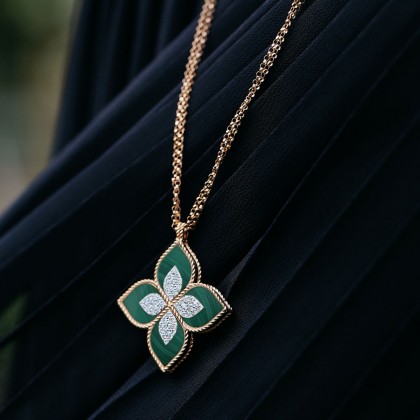 Princess Flower | Colar Pendente com Malaquite Verde e Diamantes