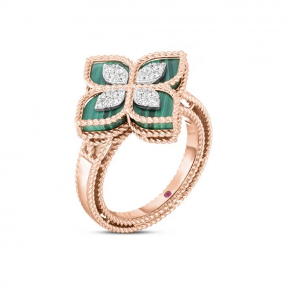 Princess Flower | Green Malachite and Diamond Ring
