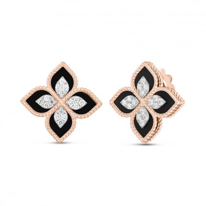 Princess Flower | Diamond and Black Jade Earrings