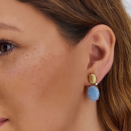 Ipanema | Acquamarine Cabochon and Diamond Earrings