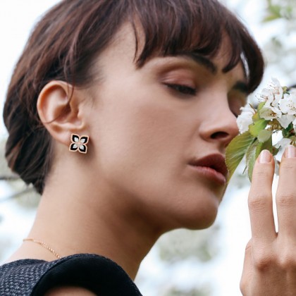 Princess Flower | Diamond and Black Jade Earrings
