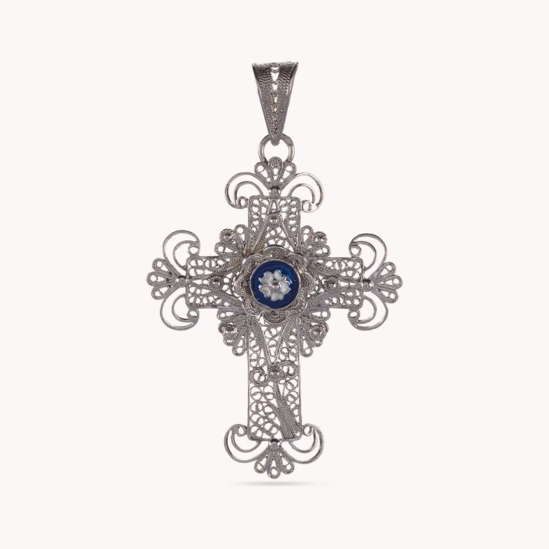 Filigree cross with enamel