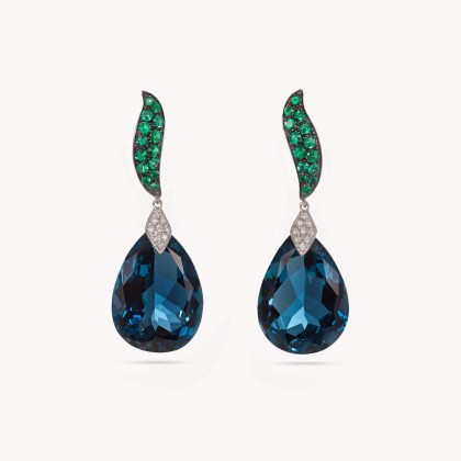 Topaz, Emeralds and Diamond Earrings