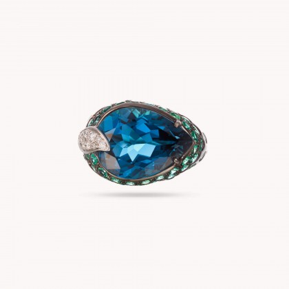 Topaz, Emeralds and Diamond Ring