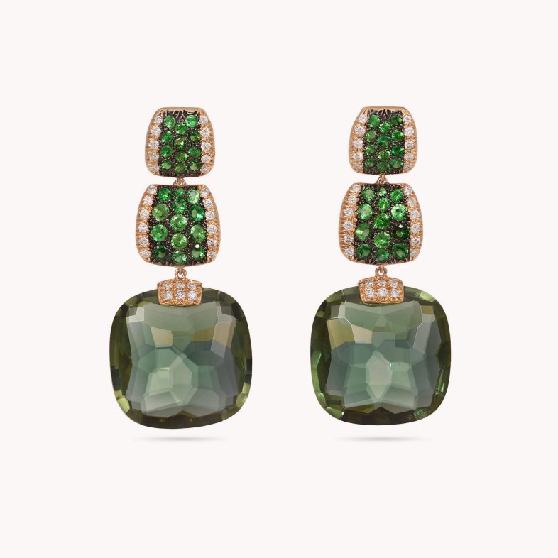 Quartz, Tsavorites and Diamond Earrings