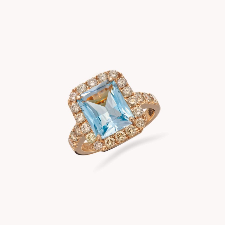 Aquamarine, Brown Diamond Ring