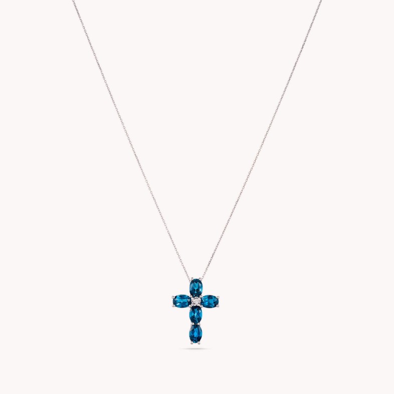 Topaz and Diamond Cross Necklace