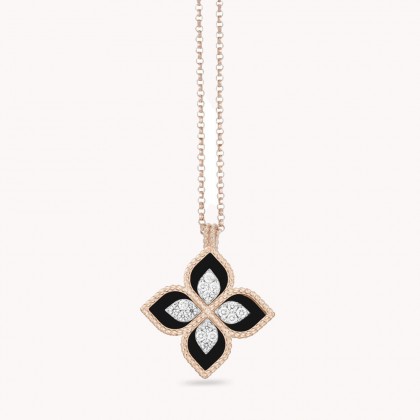 Princess Flower | Diamond and Black Jade Pendant Necklace