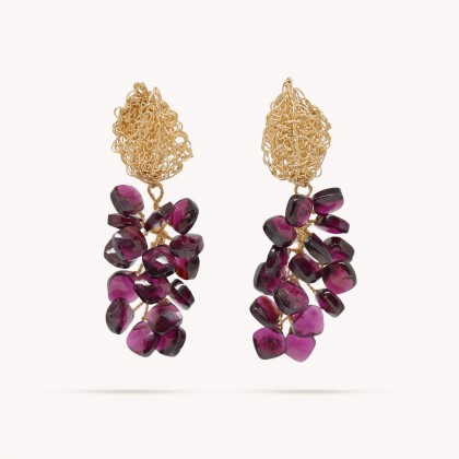 Silver Petal Bilros earrings with garnets