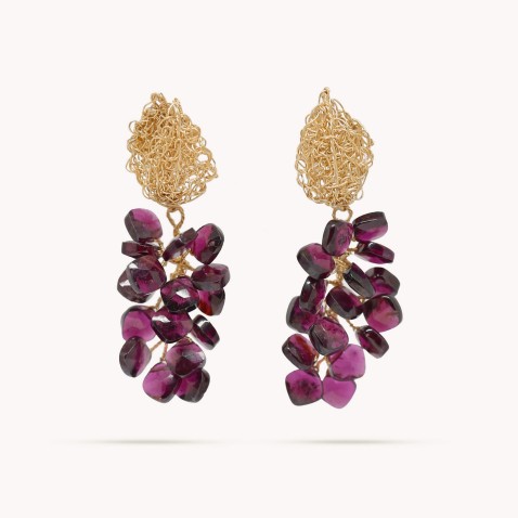 Silver Petal Bilros earrings with garnets