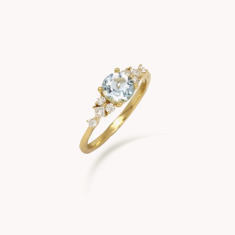 Aquamarine and Diamond Gold Ring