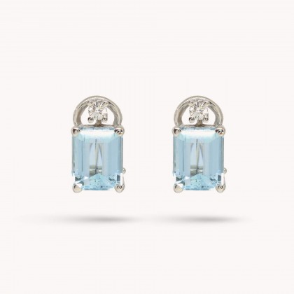 Aquamarine and Diamond Gold Earrings