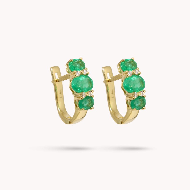 Emerald and Diamond Gold Earrings