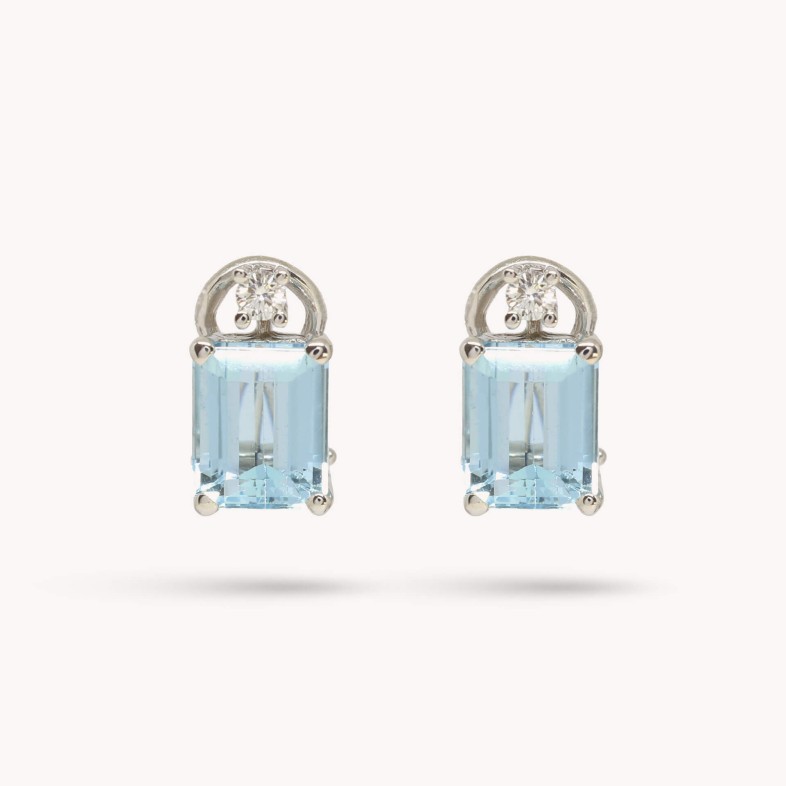 Aquamarine and Diamond Gold Earrings