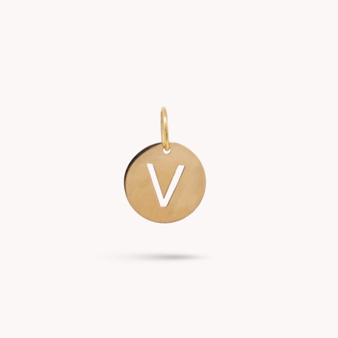 Letter V Gold Charm - 10 mm